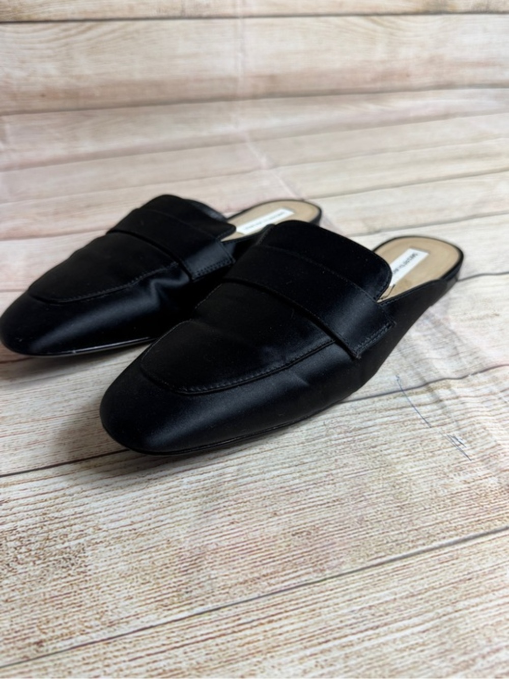 Saks Fifth Avenue Black satin Loafer Slides. 8.5